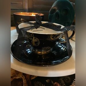 PARK CHATEAU NWOT Ouija Celestial Teacup & Saucer Set Black & White W/Gold 🌚🌞